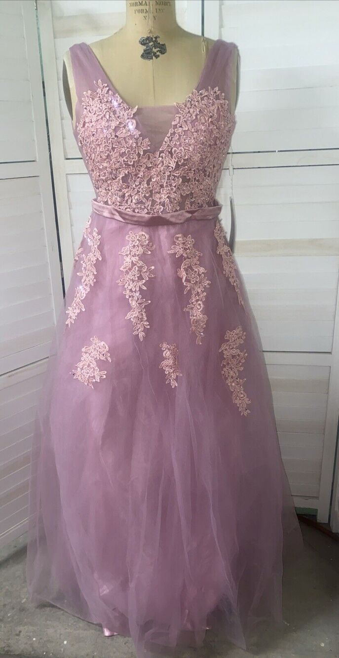 New W/ Tags Babyonline Dress Maxi Long Lilac Sequins V Back Prom Wedding Medium